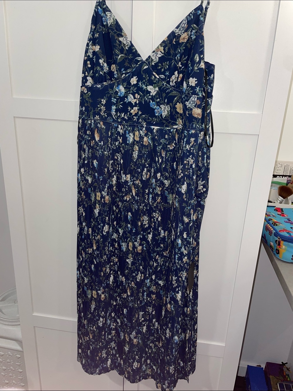 NWT Lulu's Navy Floral Midi Dress with Cream & Blue Accents